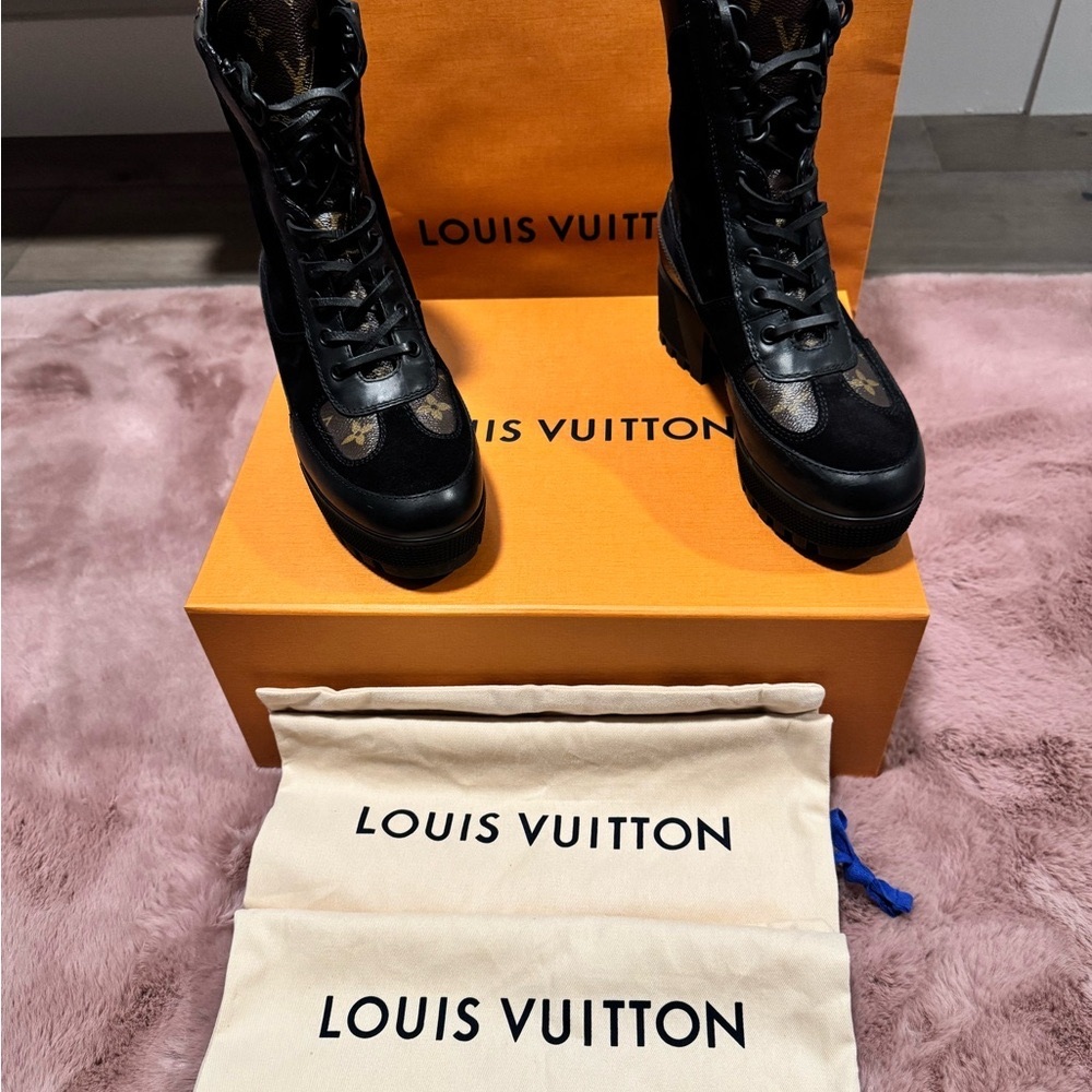Louis Vuitton Black Combat Moto Boots with Chunky Sole